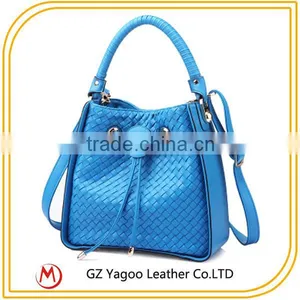 Sky Blue Woven PU Cheap Bucket Bag thumbnail-3