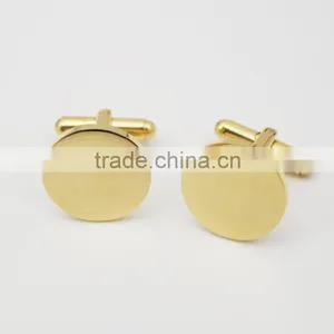 Round Personalized 316L Stainless Steel 18k Gold Plating Plain Custom Engrave Gold Cufflink Blank thumbnail-3