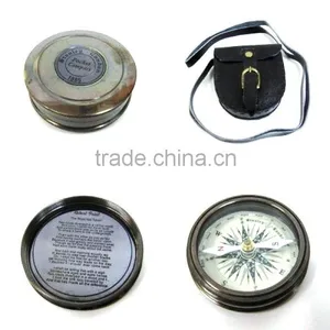 Nautical Brass Robert Frost Compass With Lather Case 13467 thumbnail-1
