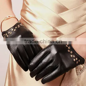Women Wearing Black and Wet Blue Fashion Leather Driving Gloves thumbnail-1