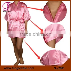 2901Customized OEM Short Design Plain Satin Robe thumbnail-1