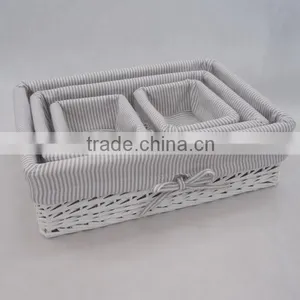 White Half Wicker Basket With Lining thumbnail-2