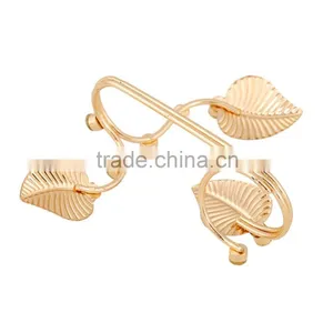 Elegant Gold Linked Leaf Ring Two Fingers Joint Ring Sets Chain Ring For Women thumbnail-3