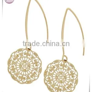 Gold Tone Thin Metal Round Dangle Earring Set thumbnail-1