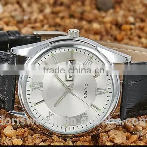 Trendy Custom Brand Logo Men Quartz Wirst Vintage Leather Watch Luminous Pointer Dial thumbnail-2