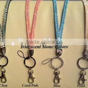 BRAND NEW COLORS RHINESTONE CRYSTAL LANYARD BLING & ID BADGE & KEY HOLDER RING thumbnail-1