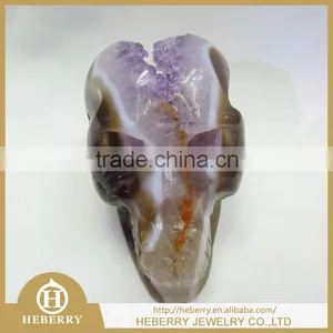High Quality Hand Carved Natural Amethyst Crystal Geode Skulls for Decoration thumbnail-1