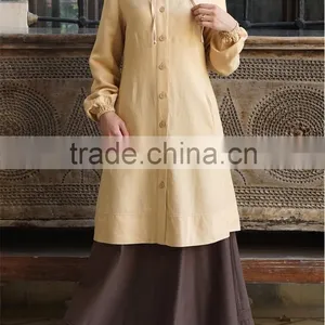 OEM Service China Factory Custom Made Arabic Linen Buttons Women Tunic Tops thumbnail-6