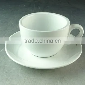 Wholesale Cheap Hotel Restaurant White Ceramic Porcelain 250ml Coffee Tea Cup and Saucer thumbnail-1