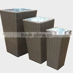 2012 Four-cornered Designed Garden Flower Planter/wood Frame/pe Rattan/elegant 3pcs Flower Planter Set thumbnail-1