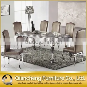 Simple Designs 4 Stainless Steel Legs Marble Top Dining Table thumbnail-1