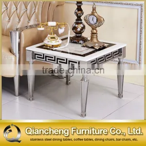 Mirrored Metal Feet Marble Top Side Table thumbnail-1