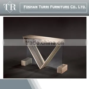 Unique Design White Travertine Triangle Glass Console Table thumbnail-1