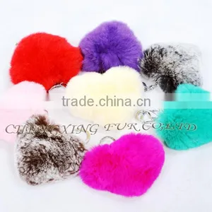 CX-R-46 Wholesale Heart Shape Genuine Rabbit Fur Keyring thumbnail-4
