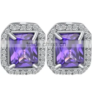 Amethyst Women Purple Zircon Platinum Plated Stud Earring thumbnail-1