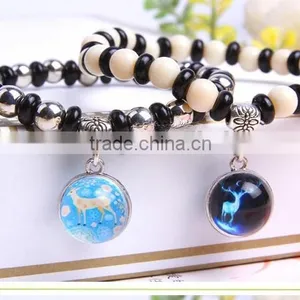 Customized UK Flag Glass Dome Charm Wood Bracelets Jewelry thumbnail-2