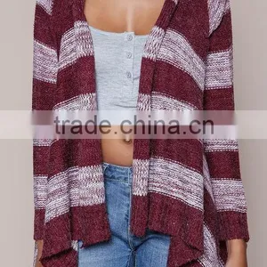 MGOO OEM Custom Burgundy Fringe Cardigan Mohair Striped Outwear Koreas Style Tassels Asymmetric Sweaters thumbnail-3