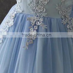 High Quality OEM Princess Blue Short Sleeves Embroidery Flower Girls Party Dresses Lovely Fluffy Tulle Baby Communion Dresses thumbnail-5