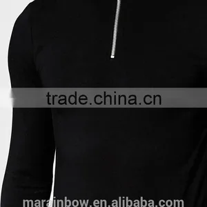 Black Plain Mens Long Sleeve T-Shirt Slim Fit 1/4 Zipper Tops Muscle Lightweight Jacket Quarter Zipper T Shirts thumbnail-3