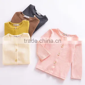 S33612W Children Cardigan Striped Pure Color Cardigan Sweater thumbnail-1