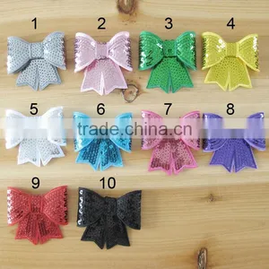 Wholesale Trade Kids Headwear Apparel Accessories Computer Embroidery Flash Bead Piece Big Bowknot 10 Colour Hair Accessories thumbnail-2
