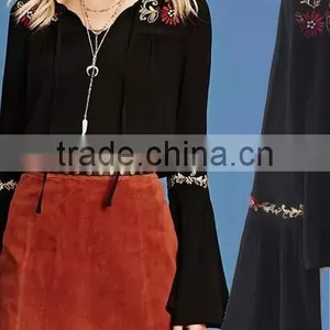 Runwaylover EY2366B Ladies Fashion Flare Sleeve Embroidery Blouse thumbnail-5