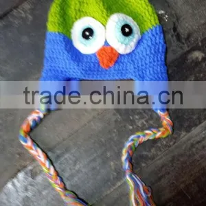 Lime Blue Owl Crochet Hat Baby Boy/Girl Crochet Owl Animal Beanie Hat Cute Baby Crochet Hat thumbnail-1