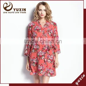 Wholesales Stock New Floral Pattern Wedding Bride Cotton Robe FR0020 thumbnail-1