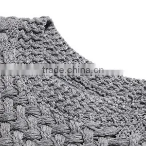 Simple Round Neck Gray Custom Knitting Mens Wool Sweater With Low Prices thumbnail-5