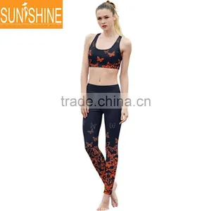 2017 Fashion Design Sportswear Black With Red Butterfly Printing Yoga Clothes For Women thumbnail-2
