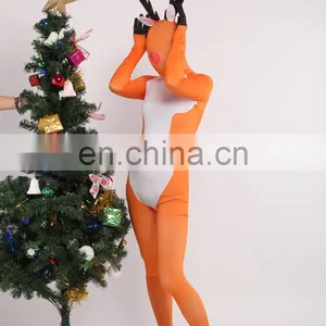 Christmas Day Santa Deer Full Body Spandex Lycra Cosplay Costume Orange thumbnail-5
