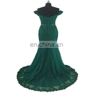 New Design Exquisite Sleeveless Sweep Train Beaded Off-The-Shoulder Backless Zipper Buttons Women Prom Dress thumbnail-2