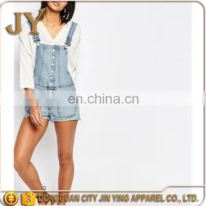 American Europe Style Denim Short Overalls Button Placket Jumpsuits Adjustable Clasp Front Straps for Wholesales thumbnail-2