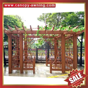 Prefabricated Outdoor Garden Wood Look Style Alu Aluminium Alu Aluminum Metal Gazebo Grape Trellis Pergola Vine Grids Shelter Kits thumbnail-4