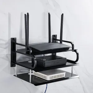 Black Medium Three-layer Aluminum STB Rack Router Wall Mounted Telephone TV STB Rack thumbnail-1