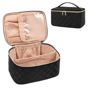 Large Capacity Travel Makeup Case Organizer, Rhombus Black for Lady thumbnail-1
