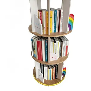 Solid Wood Rotating Bookshelf 360° Spinning Bookcase Tower Bamboo Bookcace Bookcase Bookshelf Storage Shelves Wooden Bookcase thumbnail-4