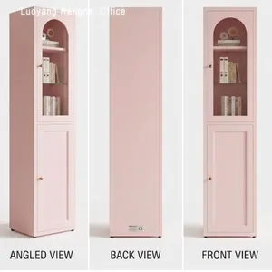 78 Inch Pink Glass Display Cabinet — Compact Cabinet for Apartment Living & Studio Rentals thumbnail-1