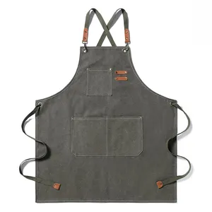 Custom Cooking Baking Tool Pocket Kitchen Chef Canvas Apron With Custom Logo thumbnail-4