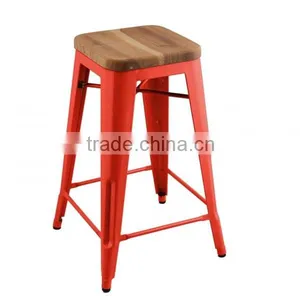 MCH-1505 Black Stackable Stool 65cm Height Industrial Metal Wood Chair thumbnail-3