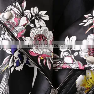 Wholesale Clothing Floral Print PU Motor Jacket thumbnail-5