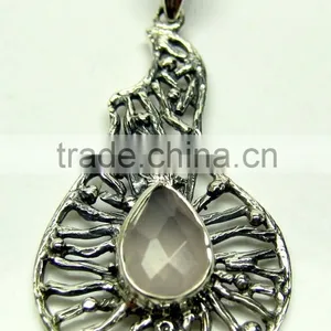 Rose Quartz Pear Oxidised Facet Pendant, 925 Solid Sterling Silver Pendants, Designer Bezel Jali Pendant thumbnail-2