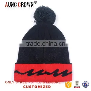 Hot Sell 100% Acrylic Pom Pom Custom Knitted Acrylic Beanie thumbnail-2