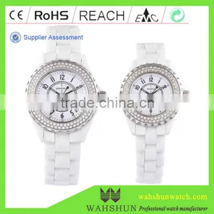 Luxurious Gifts Custom White Ceramic Couple Watch With Stone thumbnail-1