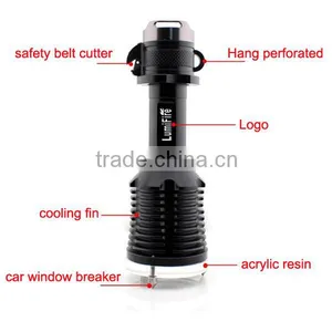 1158 New Design!! XM-L T6 LED Ultra Power Aluminum Torch Light With Hammer and Belt Cutter thumbnail-4