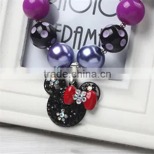 Purple Mickey Necklace and Satin Lace Flower Bowknot Hairband Baby Pendant Crystal Girl Necklace thumbnail-6