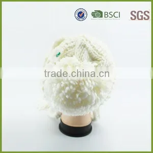 Girl's Knitted Custom Cable Knit Beanie Hat With Flower thumbnail-3