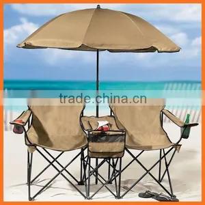Folding Double Camping Chair With Umbrella and Cooler Table thumbnail-1