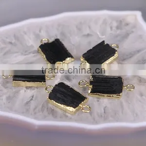 Gold Plated Natural Black Tourmaline Druzy Stone Connector Beads For Jewelry Making thumbnail-3