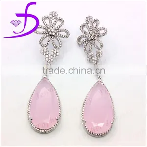 Newest Silver Post Big Stone Earring Silver Rose Stone Earring thumbnail-1